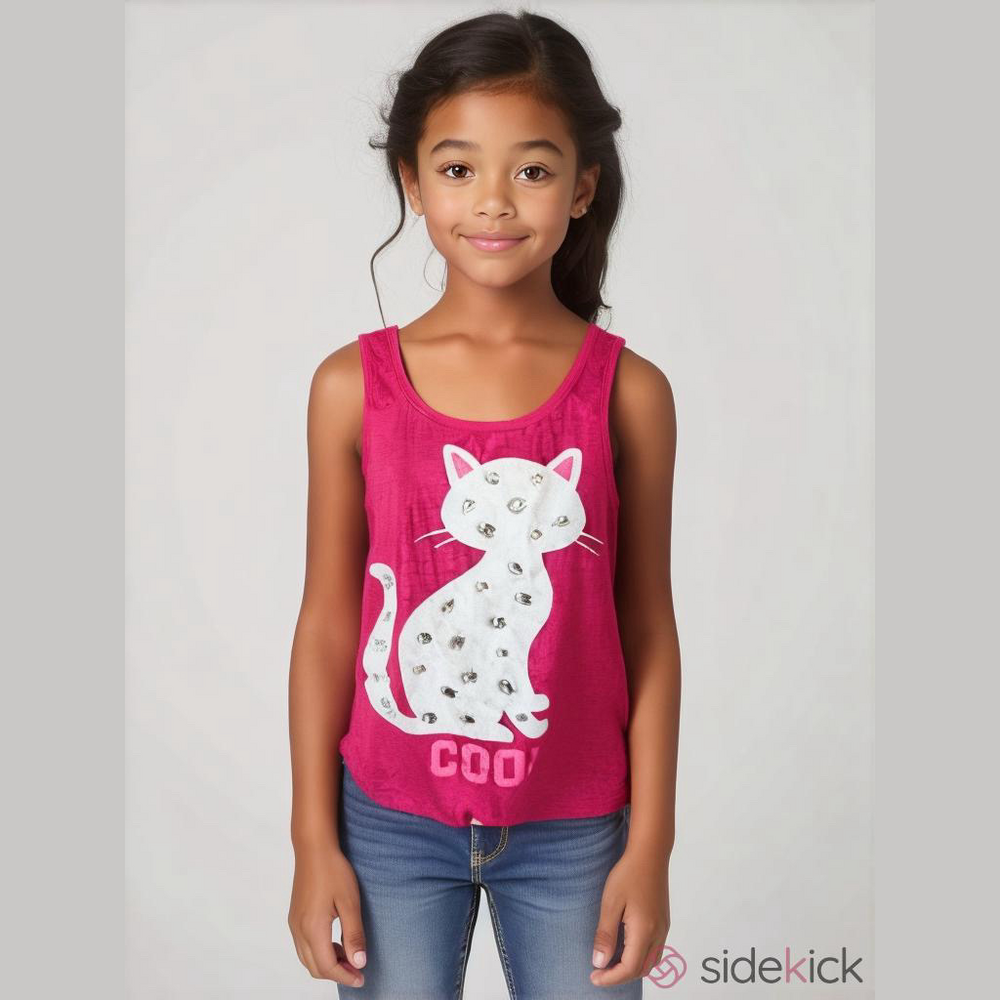 Justice Girls Hot Pink & White Cat Cool Burnout Tank Top Sparkles SKU0805